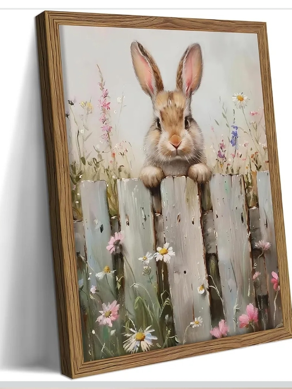 Bunny Meadow Canvas Wall Art - Pastel Floral Rabbit
